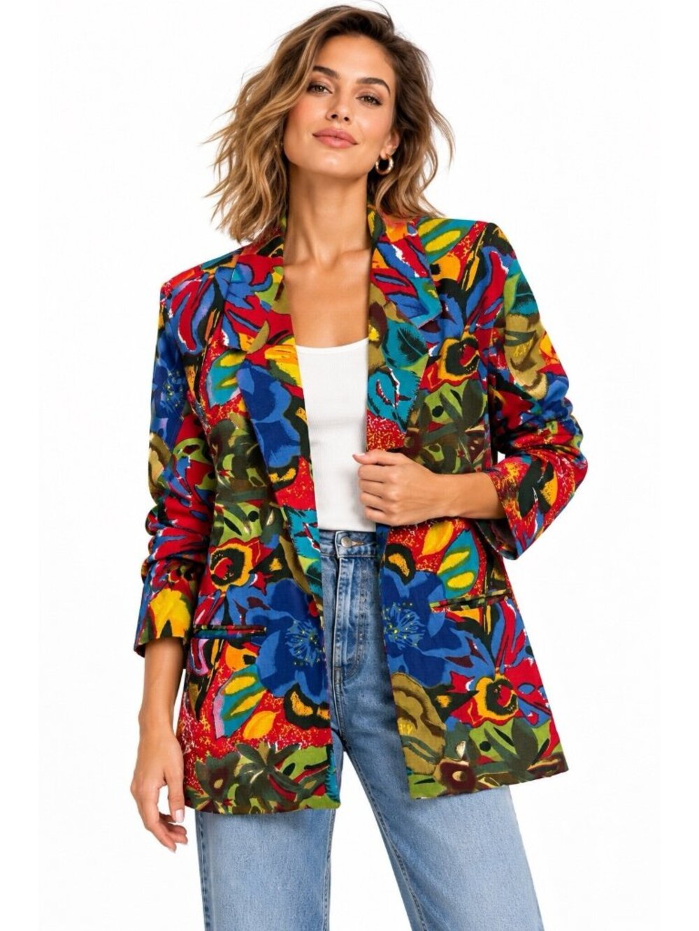 vintage 80s 90s ADOLFO floral jacket blazer XL colorful designer one button